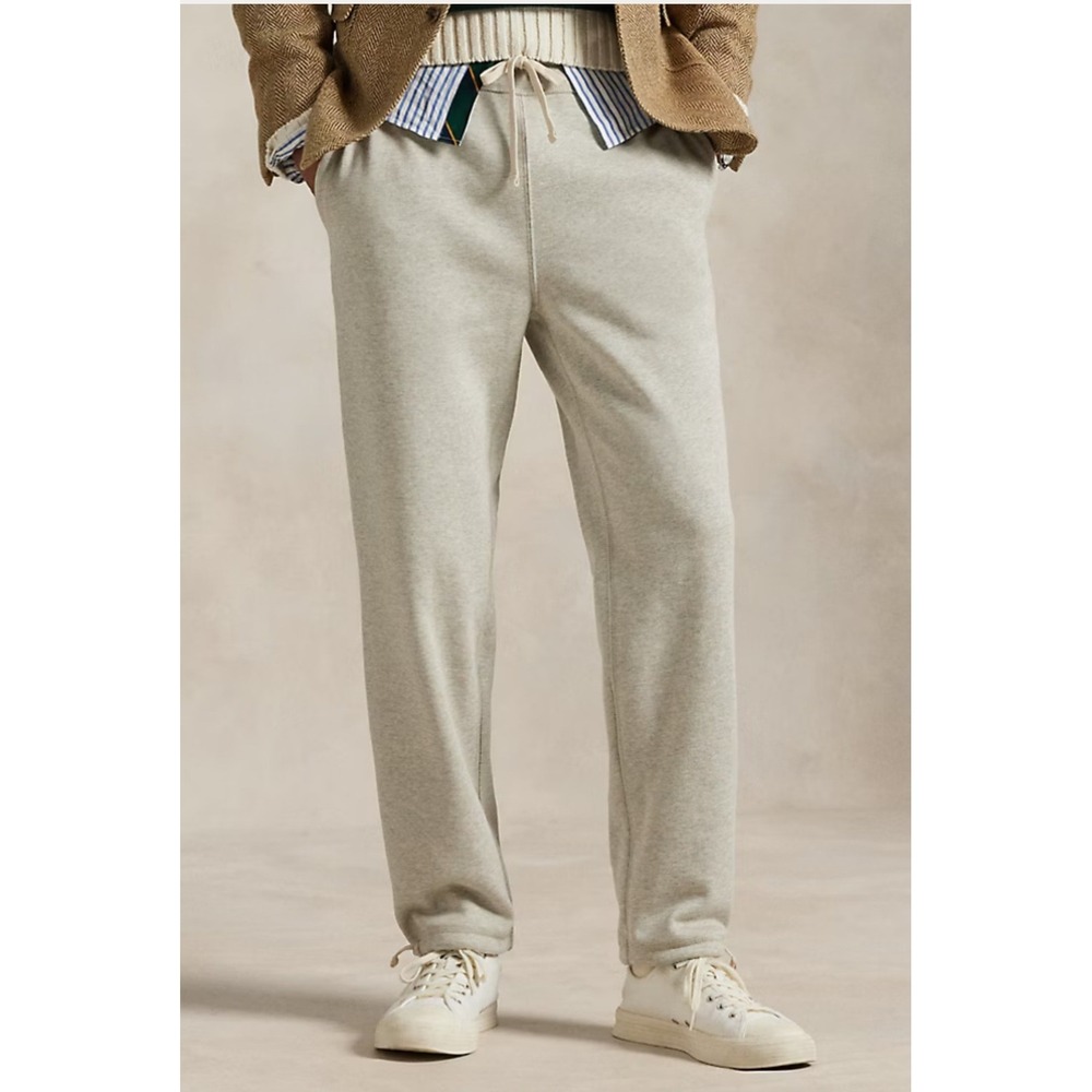 Polo Ralph Lauren Fleece Sweatpants Men Small Oatmeal Drawstring Hem Preppy
